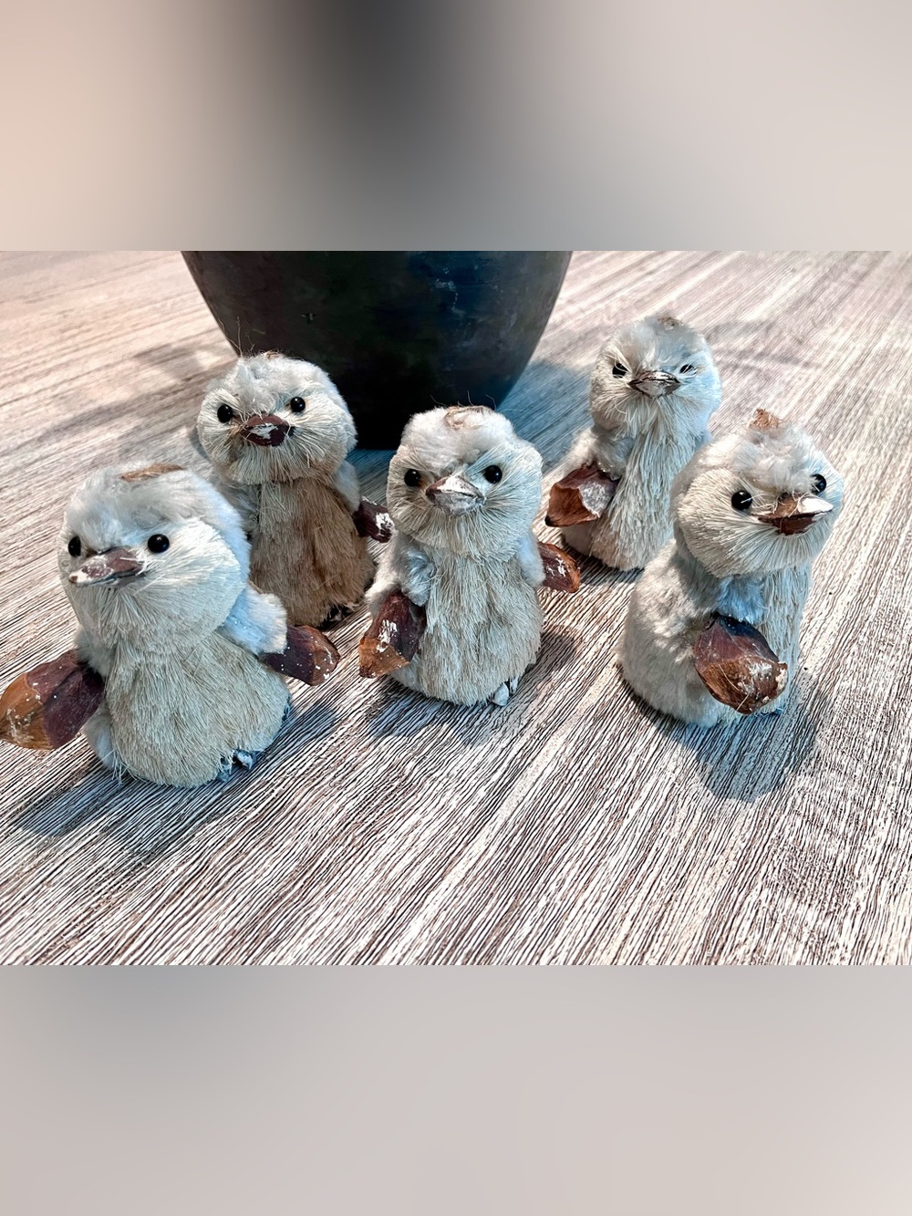 Vintage Handmade Set of 5 Furry Penguins, Christmas Oraments